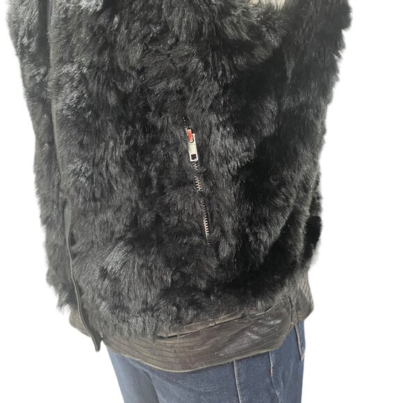 Chic Black Furry M Vest Zip-Up Winter Cozy Hippie Boho Chic Versatile Plush Warm - Picture 5 of 11